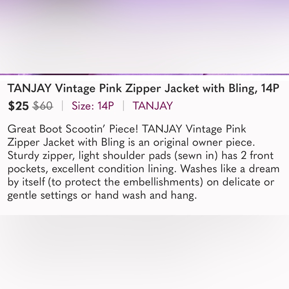 👛 (ANY 2/$20) TanJay Vintage Pink Zipper Jacket, 14P
See video. - Picture 4 of 7